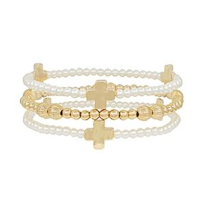 Cross Charm & CCB & Pearl Bead Bracelet